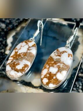 Dainty Thin Wild Horse Jasper Magnesite Earrings 2”